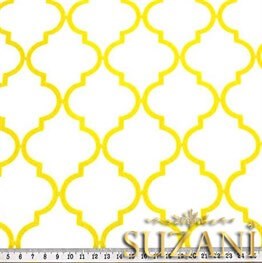 Beyaz Üzeri Sarı Moroccan Desenli Kumaş