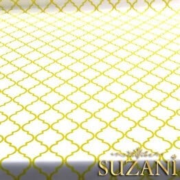 Beyaz Üzeri Sarı Moroccan Desenli Kumaş