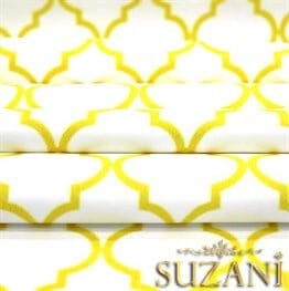Beyaz Üzeri Sarı Moroccan Desenli Kumaş