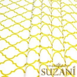 Beyaz Üzeri Sarı Moroccan Desenli Kumaş