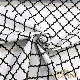 Beyaz Üzeri Siyah Moroccan Desenli Kumaş