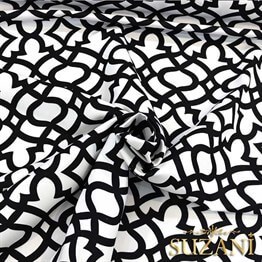 Beyaz Üzeri Siyah Ottoman Desenli Kumaş