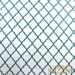 Beyaz Üzeri Turkuaz Moroccan Desenli Kumaş
