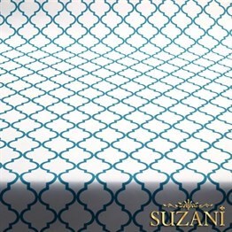 Beyaz Üzeri Turkuaz Moroccan Desenli Kumaş