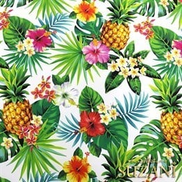 Beyaz Zemin Ananas Desenli Kumaş