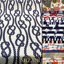 Beyaz Zemin Gemici Düğümü Desenli Kumaş