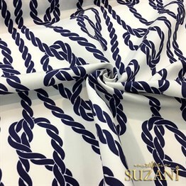 Beyaz Zemin Gemici Düğümü Desenli Kumaş