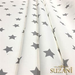 Beyaz Zemin Gri Dağınık Yıldız Döşemelik Kumaş