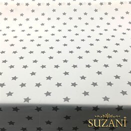 Beyaz Zemin Gri Dağınık Yıldız Döşemelik Kumaş