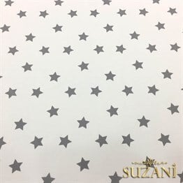 Beyaz Zemin Gri Dağınık Yıldız Döşemelik Kumaş
