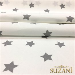 Beyaz Zemin Gri Dağınık Yıldız Döşemelik Kumaş