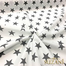 Beyaz Zemin Gri Düz Yıldız Döşemelik Kumaş