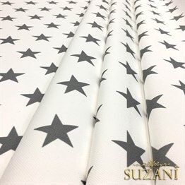 Beyaz Zemin Gri Düz Yıldız Döşemelik Kumaş