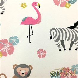Beyaz Zemin Sevimli Hayvanlar Desenli Kumaş