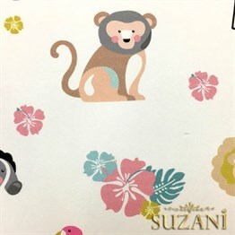 Beyaz Zemin Sevimli Hayvanlar Desenli Kumaş