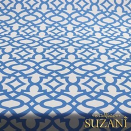 Beyaz Zemin Üzeri Mavi Ottoman Desenli Kumaş