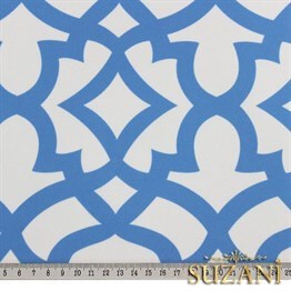 Beyaz Zemin Üzeri Mavi Ottoman Desenli Kumaş