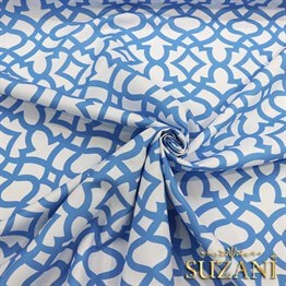 Beyaz Zemin Üzeri Mavi Ottoman Desenli Kumaş