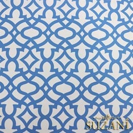 Beyaz Zemin Üzeri Mavi Ottoman Desenli Kumaş