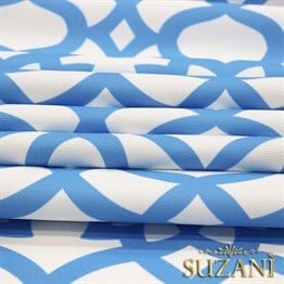 Beyaz Zemin Üzeri Mavi Ottoman Desenli Kumaş