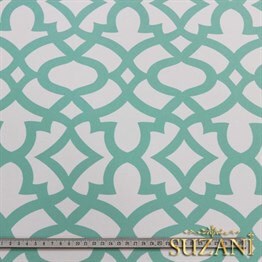 Beyaz Zemin Üzeri Mint Ottoman Desenli Kumaş