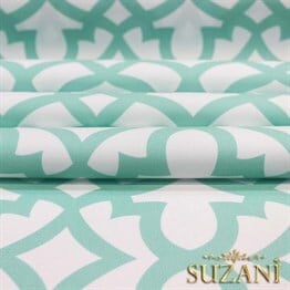 Beyaz Zemin Üzeri Mint Ottoman Desenli Kumaş