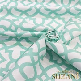 Beyaz Zemin Üzeri Mint Ottoman Desenli Kumaş