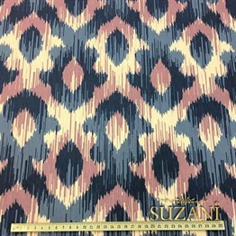 Bordo Lacivert Geometrik İkat Kumaş