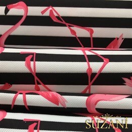 Çizgiler Üzeri Pembe Flamingo Desenli Kumaş