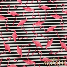 Çizgiler Üzeri Pembe Flamingo Desenli Kumaş