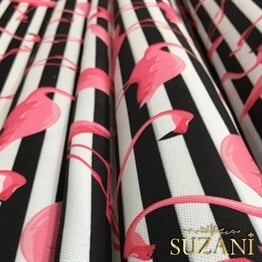 Çizgiler Üzeri Pembe Flamingo Desenli Kumaş