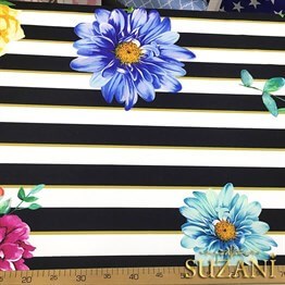 Çizgili Büyük Çiçekli Kumaş