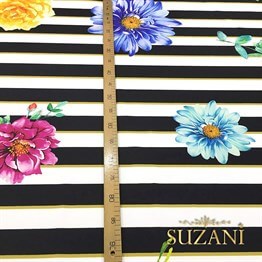 Çizgili Büyük Çiçekli Kumaş