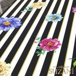 Çizgili Büyük Çiçekli Kumaş