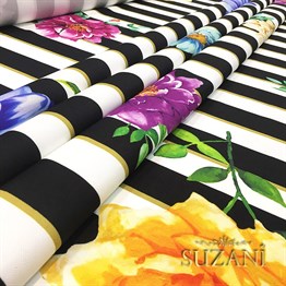 Çizgili Büyük Çiçekli Kumaş