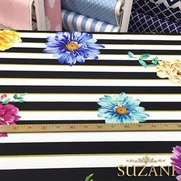 Çizgili Büyük Çiçekli Kumaş