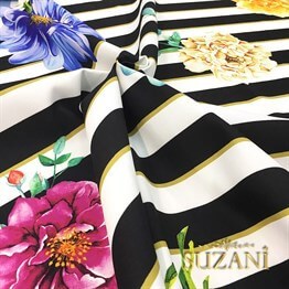 Çizgili Büyük Çiçekli Kumaş