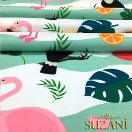Flamingo ve Tukan Desenli Kumaş