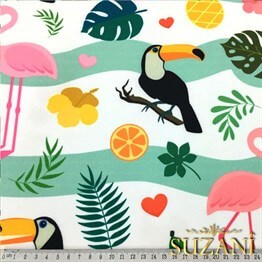 Flamingo ve Tukan Desenli Kumaş