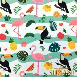 Flamingo ve Tukan Desenli Kumaş