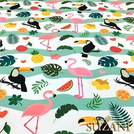 Flamingo ve Tukan Desenli Kumaş