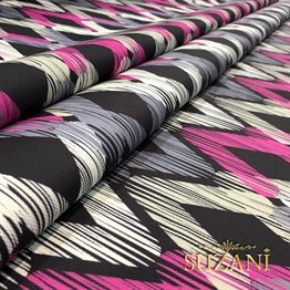 Fuşya Gri Baklava İkat Kumaş