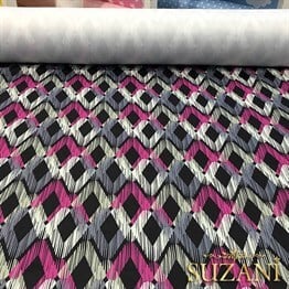 Fuşya Gri Baklava İkat Kumaş