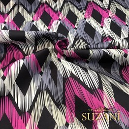 Fuşya Gri Baklava İkat Kumaş