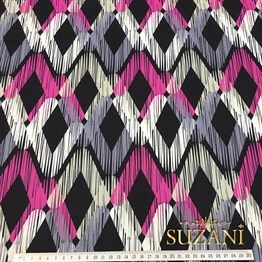 Fuşya Gri Baklava İkat Kumaş