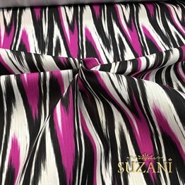 Fuşya Siyah İkat Kumaş