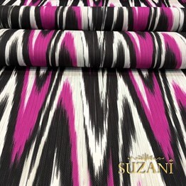 Fuşya Siyah İkat Kumaş