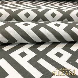 Gri Beyaz Geometrik Balık Desenli Kumaş