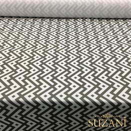 Gri Beyaz Geometrik Balık Desenli Kumaş