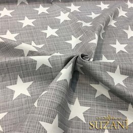 Gri Keten Efektli Yıldızlı Döşemelik Kumaş